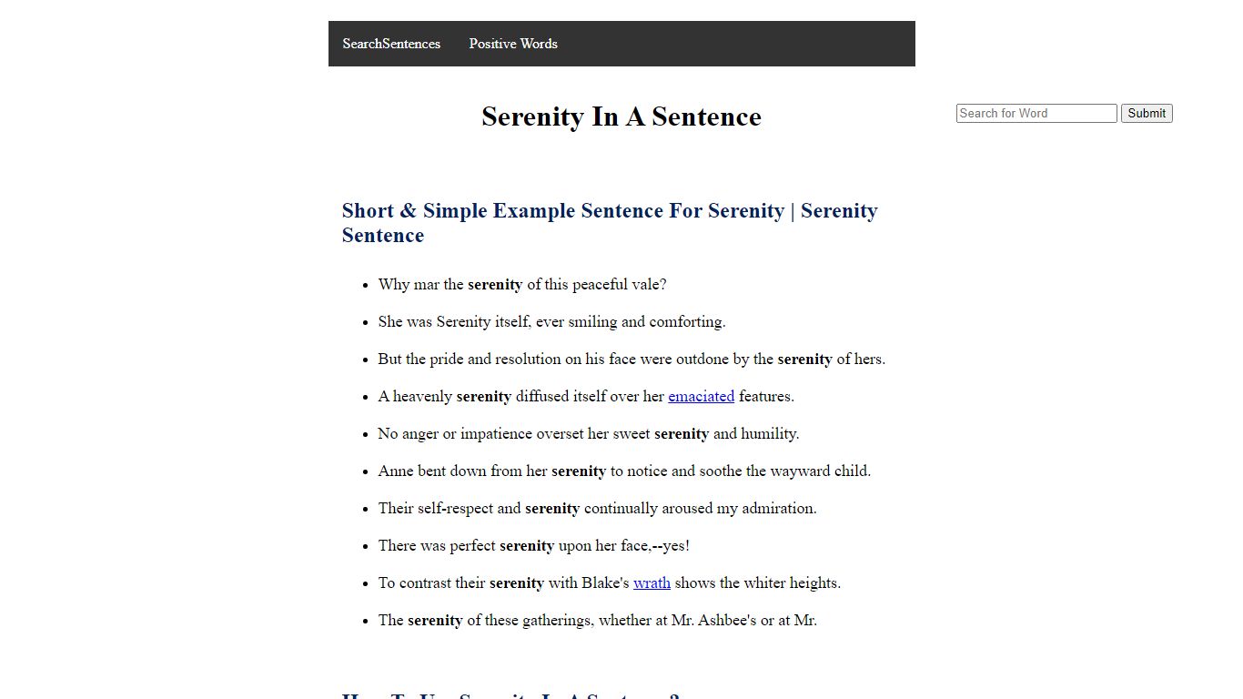 Serenity In A Sentence | Short Example Sentence For Serenity